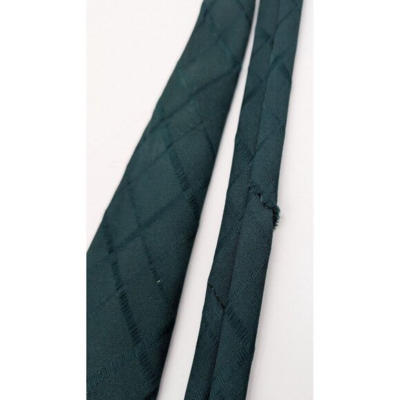 Vintage 60s 70s Men's Tie Dark Green Plaid Necktie - Picture 4 of 11